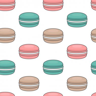 Bademli kurabiye ile Seamless modeli. Renkli macarons kek. Düz stil, vektör çizim.