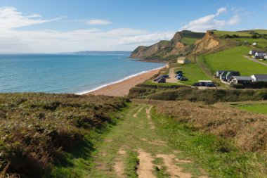 Eype Dorset İngiltere İngiltere Jurassic Coast Bridport Güney ve Batı Körfezi yakınlarında küçük bir köy karşı sahil yolu 