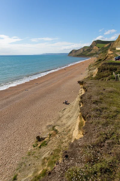 Dorset Jurassic coast plaża Eype Anglii uk małe wioska na południe od Bridport widok na wschód — Zdjęcie stockowe