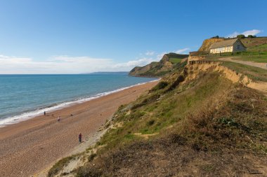 Dorset Jurassic coast beach Eype İngiltere İngiltere küçük Köyü Güney Doğu görünümüne Bridport