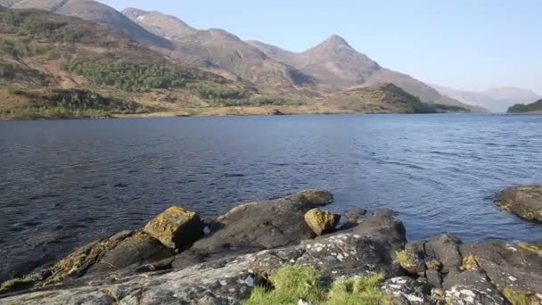 Beautiful Scottish Loch Leven Scotland UK in summer with mountains and clear water pan — Stock Video