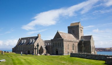Iona Abbey Scotland in beautiful spring weather clipart