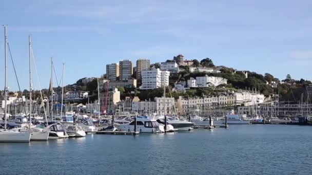 Torquay Devon with boats and yachts on beautiful day on the English Riviera — Stock Video