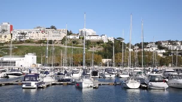 Torquay Devon UK marina with boats and yachts pan — Stock Video