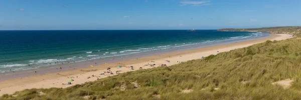 Spojené království Cornwall beach záliv St Ives v létě panoramatický pohled — Stock fotografie