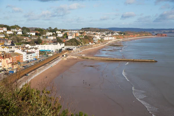 Dawlish Devon Anglie Republika Pobřeží Město Vlakem Pláž Moře — Stock fotografie
