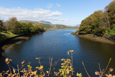 Snowdonia Ulusal Parkı yakınlarındaki köprüden Porthmadog Wales 'in görüntüsü