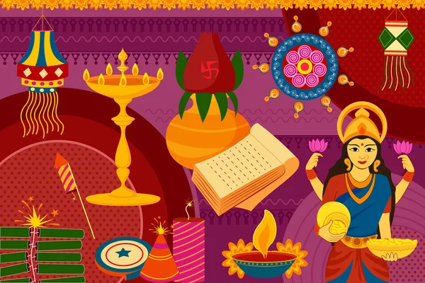 Gelukkige Diwali festival kitsch achtergrondillustratie India — Stockvector