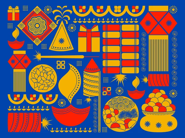 Gelukkige Diwali festival kitsch achtergrondillustratie India — Stockvector