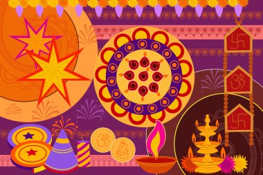Mutlu Diwali Festivali arka plan kitsch sanat Hindistan