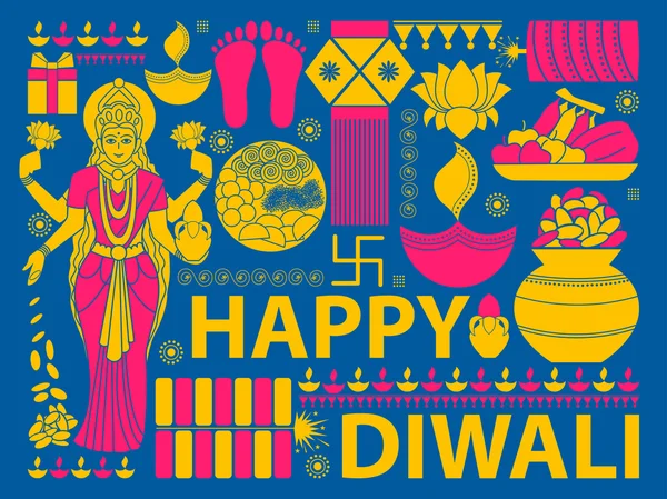 Happy Diwali festival background kitsch art India — Stock Vector