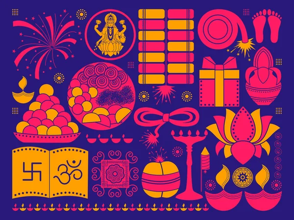 Feliz festival Diwali fundo kitsch arte Índia — Vetor de Stock