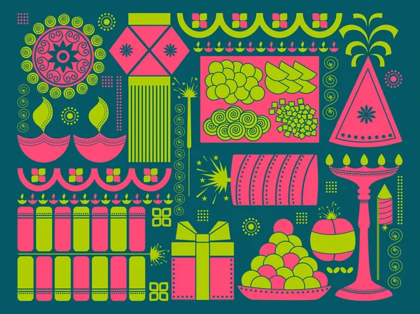 Feliz festival Diwali fondo kitsch arte India — Vector de stock