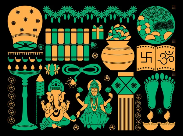 Gelukkige Diwali festival kitsch achtergrondillustratie India — Stockvector