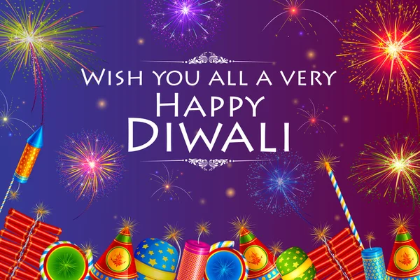 Kembang api berwarna-warni dengan latar belakang kembang api untuk liburan Happy Diwali di India - Stok Vektor