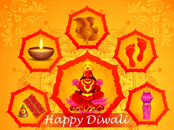 Déesse Lakshmi et Seigneur Ganesha dans Joyeuses vacances Diwali de l'Inde — Image vectorielle