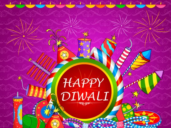 Πολύχρωμο φωτιά cracker για ευτυχισμένο Diwali διακοπές της Ινδίας — Διανυσματικό Αρχείο