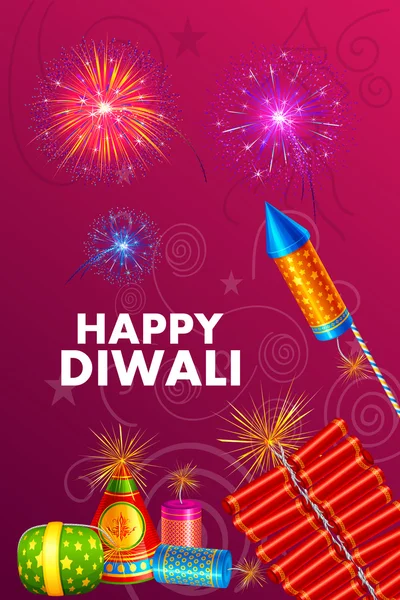 Colorful fire cracker for Happy Diwali holiday of India — Stock Vector