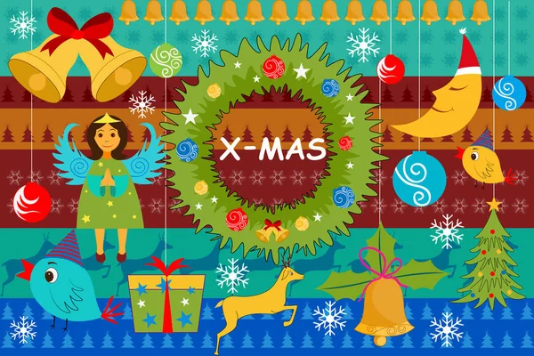 クリスマスの休日のお祝いの松の木と雪だるまとプレゼント ボックス — ストックベクタ