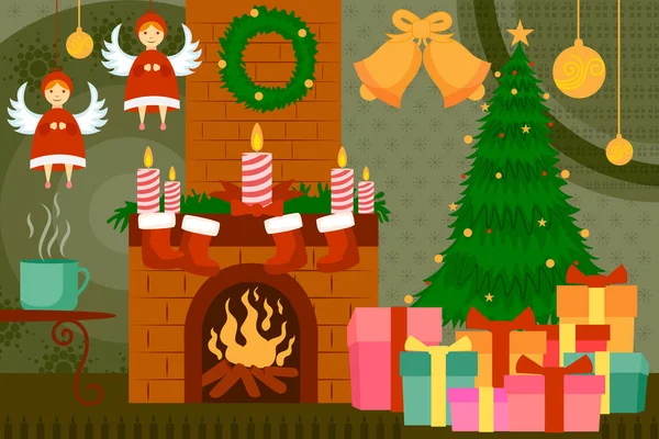 Fireplace decorated for Christmas night Vector Graphics