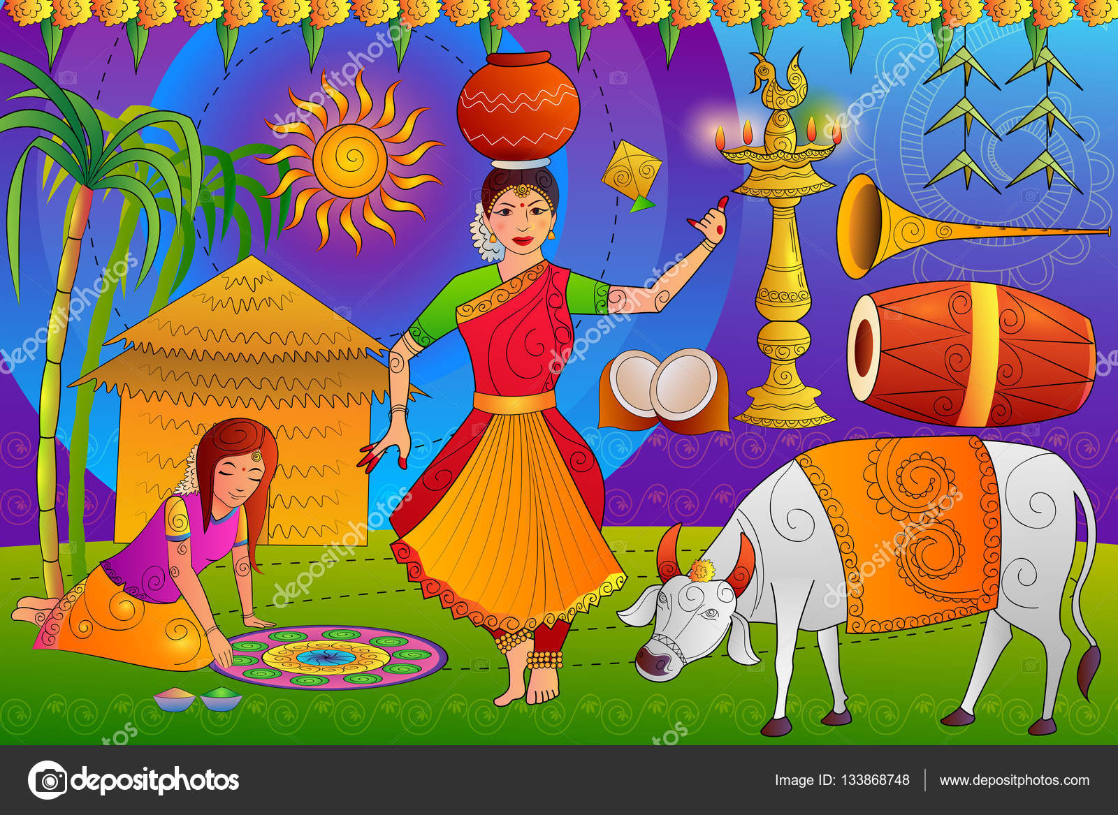 Happy Pongal festival celebration background Stock Vector Image by  ©stockshoppe #133868748