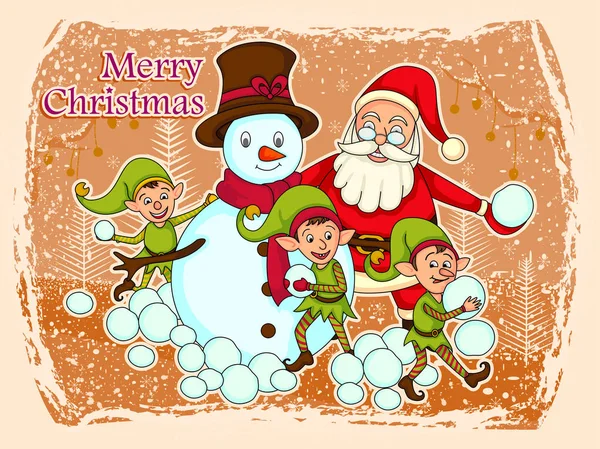 Noel Baba ve Noel geçirecekler kardan adam yapma Elf — Stok Vektör