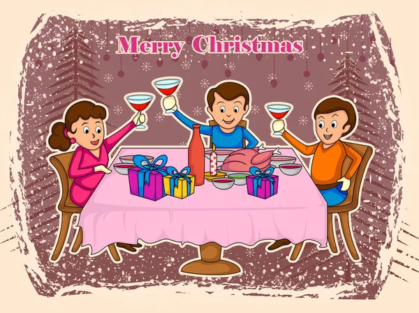 Family enjoying dinner for Merry Christmas holiday celebration background — Stock Vector