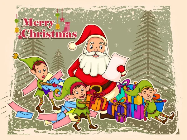 Babbo Natale con Elfo per Buon Natale celebrazione sfondo — Vettoriale Stock
