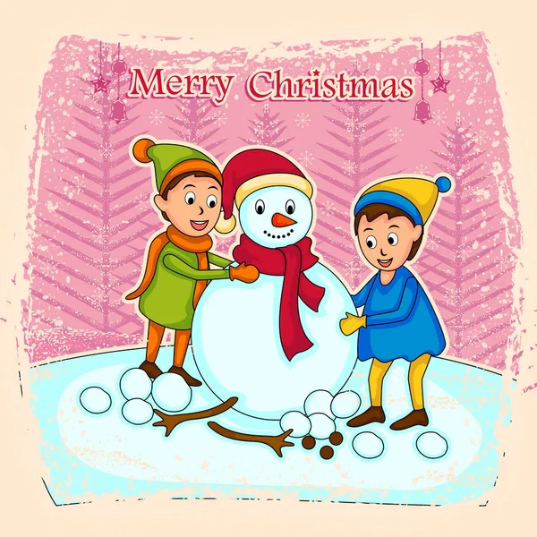 Kid making Snowman for Merry Christmas — Stock Vector