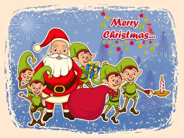 Papai Noel com Elfo para Feliz Natal férias celebração fundo — Vetor de Stock