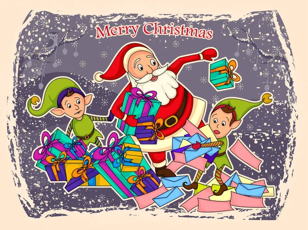 Papai Noel gerenciar presente de Natal com Elfo —  Vetores de Stock