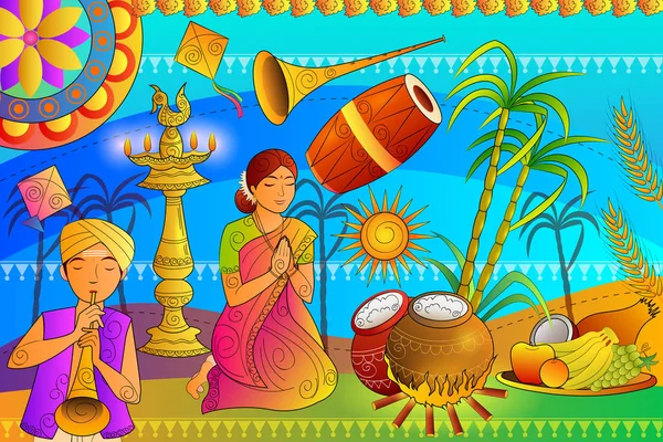 Fondo de celebración del festival Happy Pongal — Vector de stock