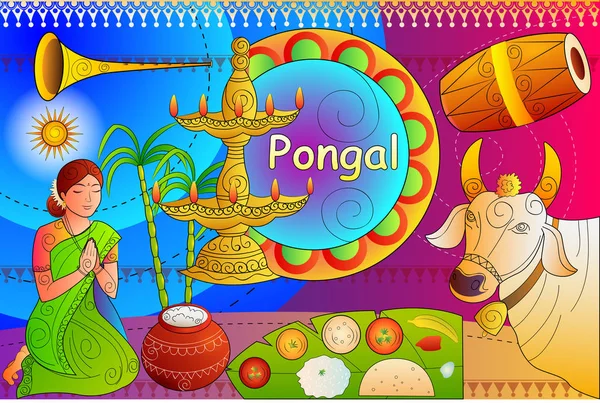 행복 한 Pongal 축제 축 하 배경 — 스톡 벡터