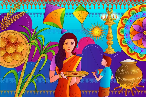 Fondo de celebración del festival Makar Sankranti feliz — Archivo Imágenes Vectoriales