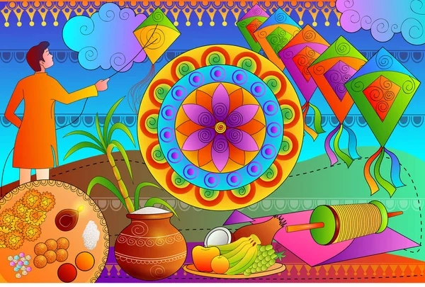 Joyeux Makar Sankranti fête fond de célébration — Image vectorielle