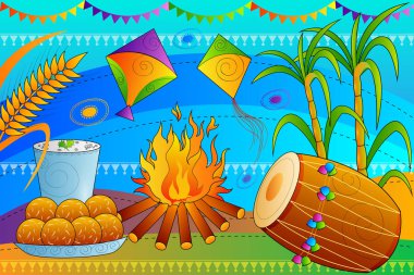 Mutlu Lohri Pencap Festivali kutlama arka plan