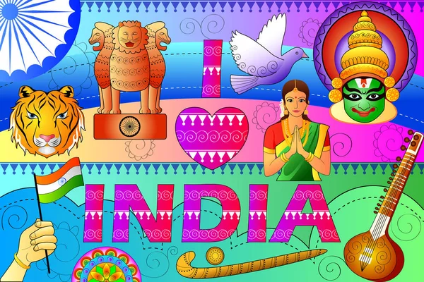 India patriottische achtergrond weergegeven: gevarieerde cultuur en kunst — Stockvector