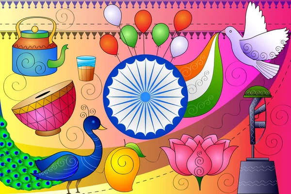 Indien patriotischer Hintergrund zeigt vielfältige Kultur und Kunst — Stockvektor