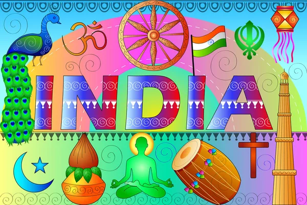 India patriotic background showing diverse Culture and Art — Stock Vector
