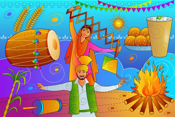 Gelukkig Lohri Punjab festival viering achtergrond — Stockvector