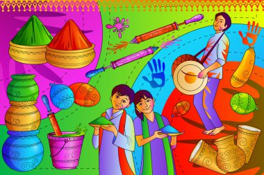 Hindistan Renkli Mutlu Holi Festivali