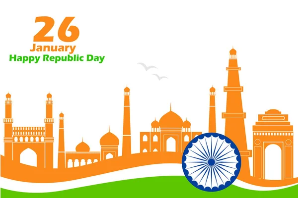 Monument célèbre en arrière-plan indien pour le Happy Republic Day — Image vectorielle
