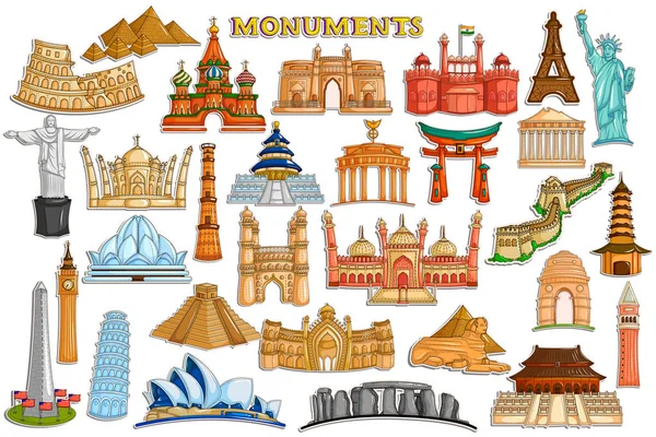 Sticker-collectie voor de wereld beroemde monument en gebouw — Stockvector
