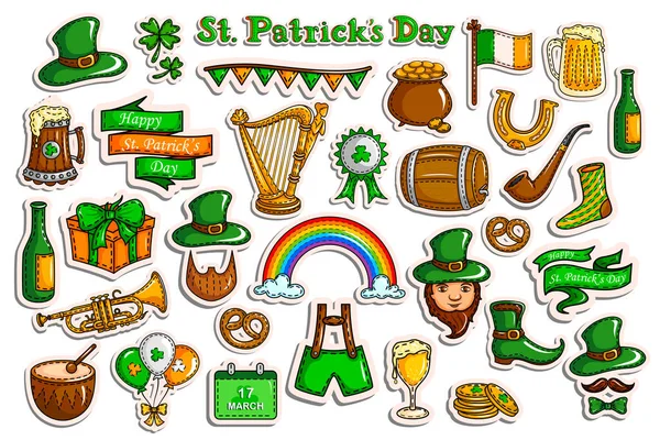 Sticker collection pour Saint Patricks Day objet de fête — Image vectorielle