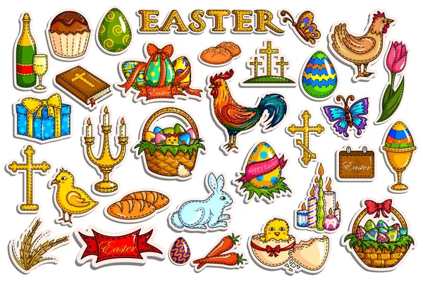 A húsvéti ünnep ünnepe objektum matrica gyűjtemény — Stock Vector