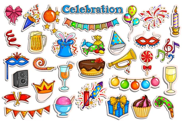 Sticker collection for Party and Celebration label — Stock Vector