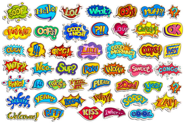 Sticker collection for comic style chat bubble for different word