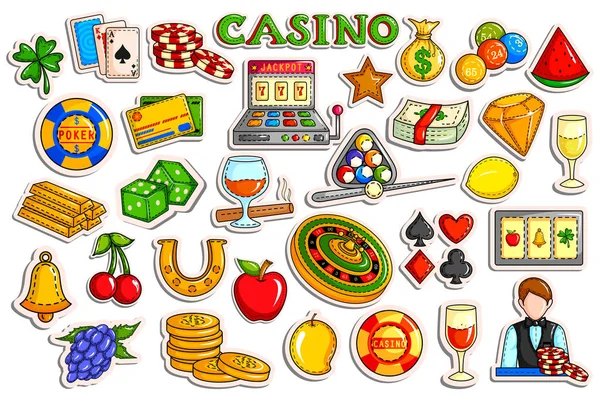 Sticker collectie voor Casino en Gambling objectpictogram — Stockvector