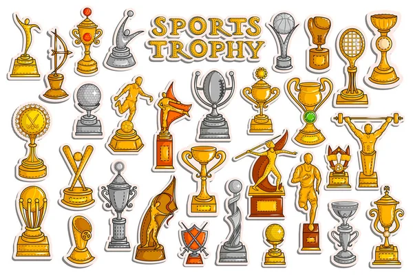 Sticker collection for Sports Victory Gold Cups and Trophy — Stock Vector