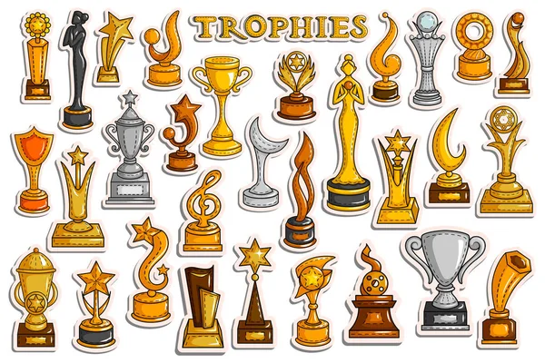 Sticker collection for Victory Gold Cups and Trophy — Stock Vector